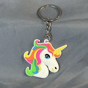 Unicorn Keychain PVC Rainbow Mane Soft Flexible Flat Plastic Keyring Bag Tag - Picture 1 of 8