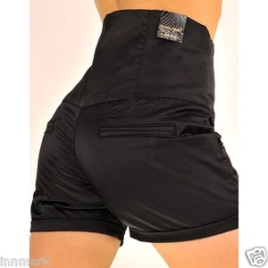 HIGH WAIST HOT PANTS STRETCH KNÖPFE REISSVERSCHLUSS SCHWARZ SHORTS GRÖßE UK 8 SMALL / 182 - Bild 1 von 4