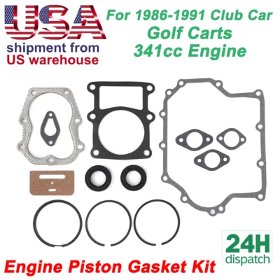 For 86-91 Club Car Gas Golf Cart 341cc KF-82 Valve Gas Engine Piston Gasket Kit - Imagen 1 de 4
