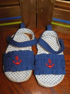 Stepping Stones Sz 9-12 mo Infant Blue w` Red Anchor Sandal, Easy Closure, EUC - Picture 1 of 3