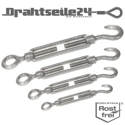 Stahlseilspanner Edelstahl V4A 316 Haken / Öse DIN 1480 M5 M6 M8 M10 Rostfrei - Bild 1 von 3