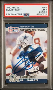 Tarjeta de novato firmada por Emmitt Smith 1990 Cowboys conjunto profesional #685 PSA 7 automático 8 radiocontrol - Imagen 1 de 2