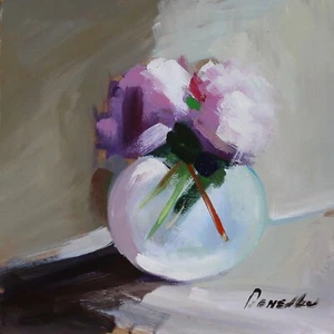 PRIMAVERA rosa peonia FIORI natura morta Natalie Demenko dipinto olio UCRAINA 8X8 - Foto 1 di 12