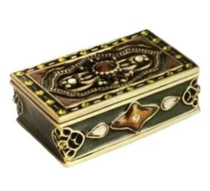 Jeweled Enameled Pewter Cigar Poker Chip Box Hinged Trinket Ring Jewelry Box - Picture 1 of 3