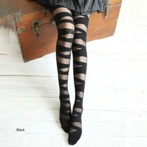 Womens Sexy Perspective Thin Pantyhose Criss for Cross Bandage Chain Pattern Pri - Picture 1 of 9
