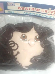 Vintage Westrim Crafts Play-Mate Head w/ Pigtails Brown Yarn Hair Doll Head - Picture 1 of 12
