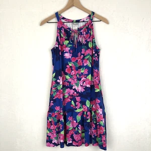 TOMMY BAHAMA Spa Dress Swim Beach Coverup Sz S Blue Floral Pockets Tassel Tie - Picture 1 of 9