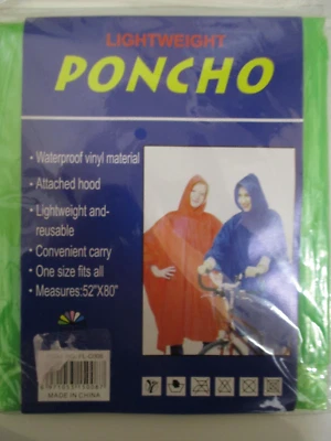 PONCO LLUVIA VERDE LIGERO, VINILO IMPERMEABLE, REUTILIZABLE, 52X80 SE ADAPTA A TODOS. Foto 1 de 2