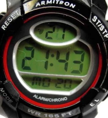 Reloj Hombre Armitron Digital Cronógrafo Acrílico WR 165 ft Negro Plástico Fecha Nuevo Batt Foto 1 de 4