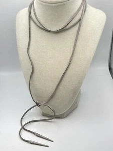 Kendra Scott Pierce Choker Lariat Necklace In Grey Suede Silver Plated - Picture 1 of 5