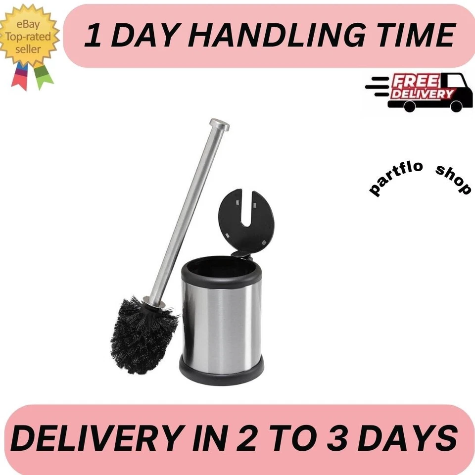 Bath Bliss Self Closing Lid Stainless Steel Toilet Brush and Holder