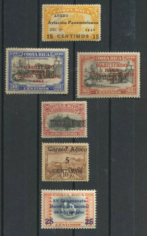 Costa Rica Mini Mint Never Hinged Collection 6 Old Airmail Stamps Cover