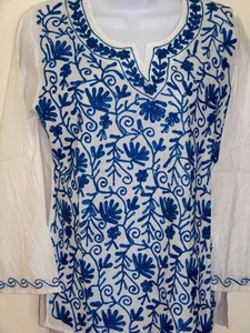  BESTICKTES ALLOVER WEISSES BAUMWOLL TUNIKA OBERTEIL KURTI AUS INDIEN - Bild 1 von 3