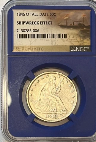 VERY RARE SS REPUBLIC 1846 TALL DATE SHIPWRECK EFFECT LIBERTY SEATED HALF DOLLAR Cover