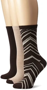Anne Klein 3-Pack Chocolate Brown/Beige Zig Zag Print Crew Socks - $25 - Picture 1 of 1