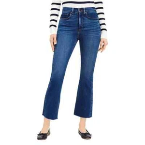 LOFT The Curvy Kick Crop Jeans Raw Hem High Rise Dark Wash 29 / 8 EUC - Picture 1 of 6