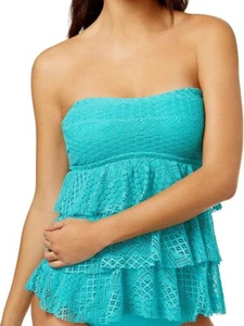 Island Escape Women's Crochet Tiered Swim Tankini Top - Turquoise - Size 12 - Afbeelding 1 van 3