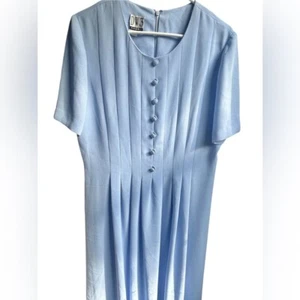 VTG David Warren DW3 Dress Sz 14 Maxi Blue Button Front Modest Short Sleeve - Picture 1 of 11