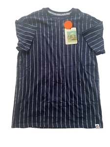 Camiseta Free Planet Algodón Orgánico Para Hombre Rayas Medianas Azul Manga Corta Nueva Con Etiquetas - Imagen 1 de 10