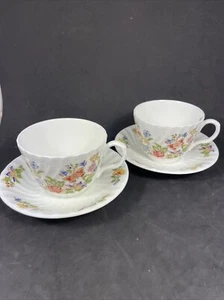 Par de tazas y platillos de café de té de jardín Aynsley Cottage porcelana fina de hueso - Imagen 1 de 8
