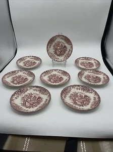 Churchill The Brook Chelsea Pink Red England Coffee Tea Saucer Plate Set Of 8 - Picture 1 of 6