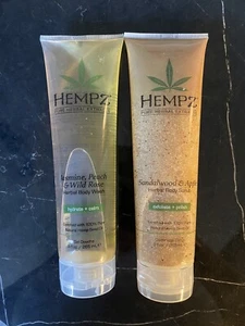 Hempz Sandalwood/Apple Herbal Body Scrub + Jasmine/Peach/Wild Rose Wash 265ml ea - Picture 1 of 2