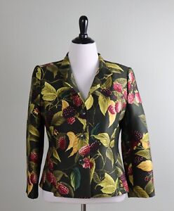 LINDA ALLARD / ELLEN TRACY $129 Berry Floral Silk Jacket Top Size 12 Petite