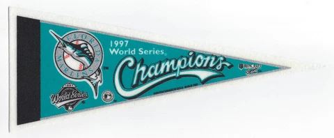 1997 Florida Marlins World Series Champs 9" pennant Champions Hernandez Counsell Cover