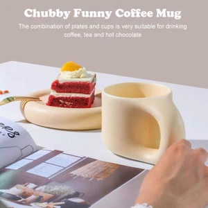 Chubby Coffee Mug with Plate 270ml Chubby Funny Cup with Handle 9oz wexFR - Picture 1 of 12