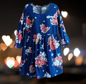 Old Navy Dress Size M Babydoll Short Mini 3/4 Sleeves Navy Floral - Picture 1 of 11