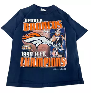 Vintage 1998 Denver Broncos AFC Champions #7 #30 NFL Football Blue Shirt Youth M - Picture 1 of 8