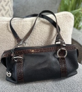 Brighton Schultertasche Handtasche schwarz genarbtes Leder mit braunem Kroko-Prägung - Bild 1 von 13