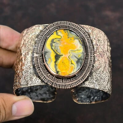 Bumble Bee Jasper Jewelry Copper Mum Gift Wire Wrapped Adjustable Bangle - Image 1 of 4