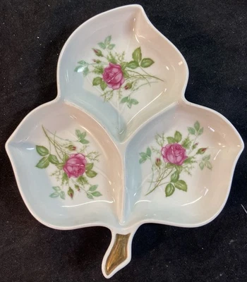 Old Nuremberg Bavaria Germany 3-Compartment Dish Leaf Design Floral - Image 1 of 4