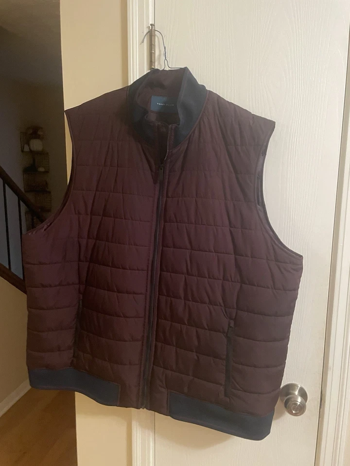Perry Ellis Men's Puffer Vest Big & Tall Size 4XB/5XB Burgundy w Navy Trim - Image 1 of 4
