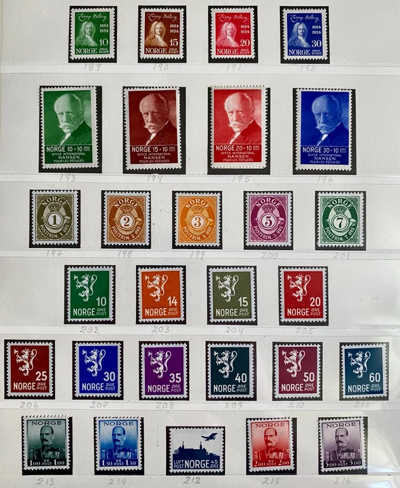 Lote Sellos Noruega Año 1934-1938 Holberg Nansen Rey Haakon Serie León - MNH Foto 1 de 1