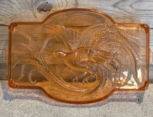 Tiara Exclusive Indiana Glass EMPRESS BIRD OF PARADISE VANITY TRAY Peach  A10 - Picture 1 of 13