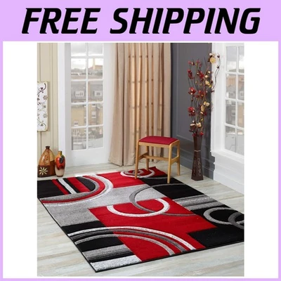 Soft Hand Carved Red Rug - Modern Contemporary Area Rug 5x7 - Image 1 of 4