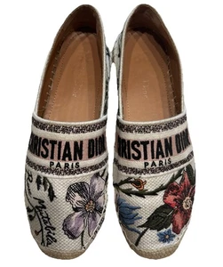 DIOR Granville Espadrille 40 US 8.5 Mille Fleurs Embroidered Logo Floral flats - Picture 1 of 14