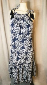 Taylor blau weiß besticktes Kleid Schulterbänder Rüschensaum gefüttert Gr. 8 Baumwolle - Bild 1 von 11