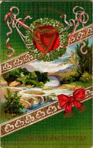 Antigua postal irlandesa de arpa dorada y puente Cromwell en relieve - Imagen 1 de 2