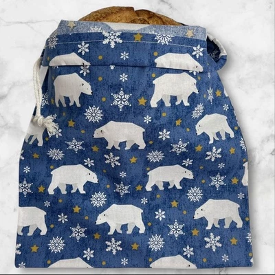 Рождественский белый медведь ручной работы хлопок льняной хлеб сумка, закваски бисер хранения - Изображение 1 из 4