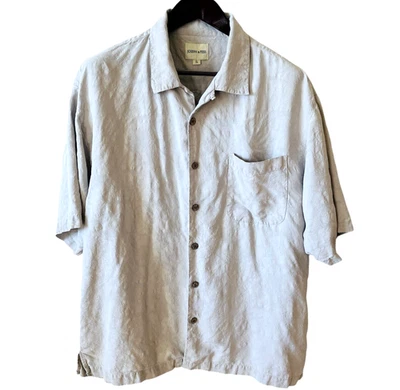 Camisa de campamento Joseph & Feiss 100 % seda para hombre XL bronceada cuello lazo tropical abotonada Foto 1 de 4