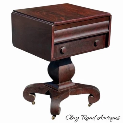 antique flame mahogany empire classical work table sewing stand Meeks 1830 - Image 1 of 4