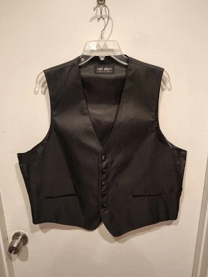 Neil Allyn Men's Textured Black Satin Vest Sz L Evening Career Formal Event - Image 1 of 4