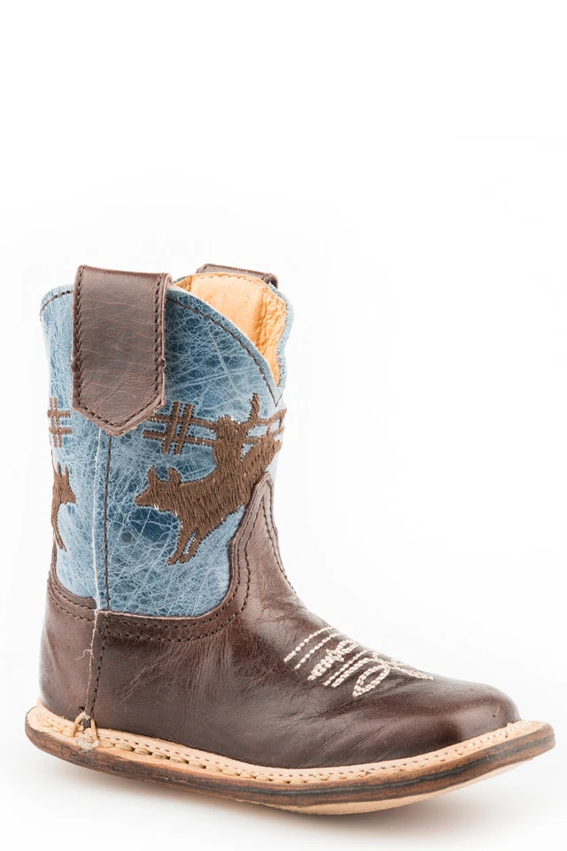 Roper Infant Unisex Cowbabies Bullrider Brown/Blue Leather Cowboy Boots - Image 1 of 1