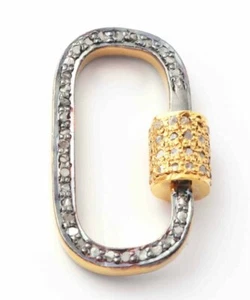 Pave Diamond Oval Carabiner Clasps 925 Silver Diamond Jewelry Connector NS67. - Picture 1 of 12