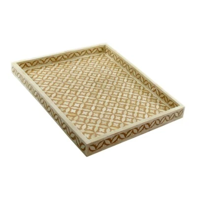 Bone Inlay Geometric Star Design Tray in Mustard Color - Image 1 of 3