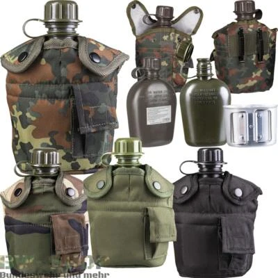 US FELDFLASCHE + HÜLLE BW TRINKFLASCHE ARMY BUNDESWEHR FLASCHE OUTDOOR (BECHER) - Bild 1 von 3
