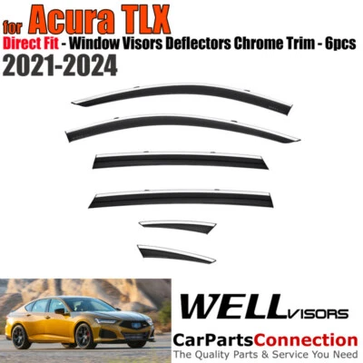 Viseras de pozo para 2021-2024 2022 2023 21 Acura TLX 6 PIEZAS Visera de ventana Borde cromado Foto 1 de 4